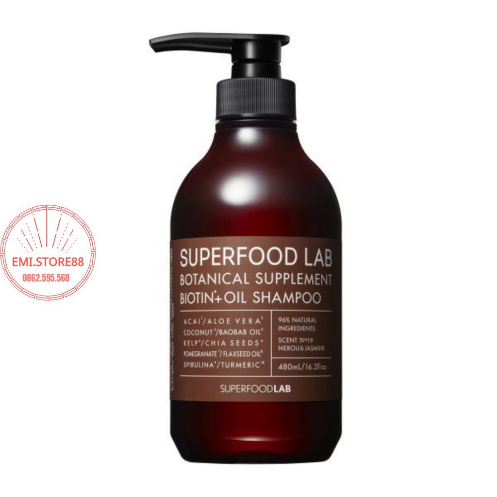 Dầu Gội Cao Cấp Nhật Bản SUPERFOOD LAB BOTANICAL Dành cho tóc khô xơ, Gãy rụng, Tóc yếu cần phục hồi 480ml