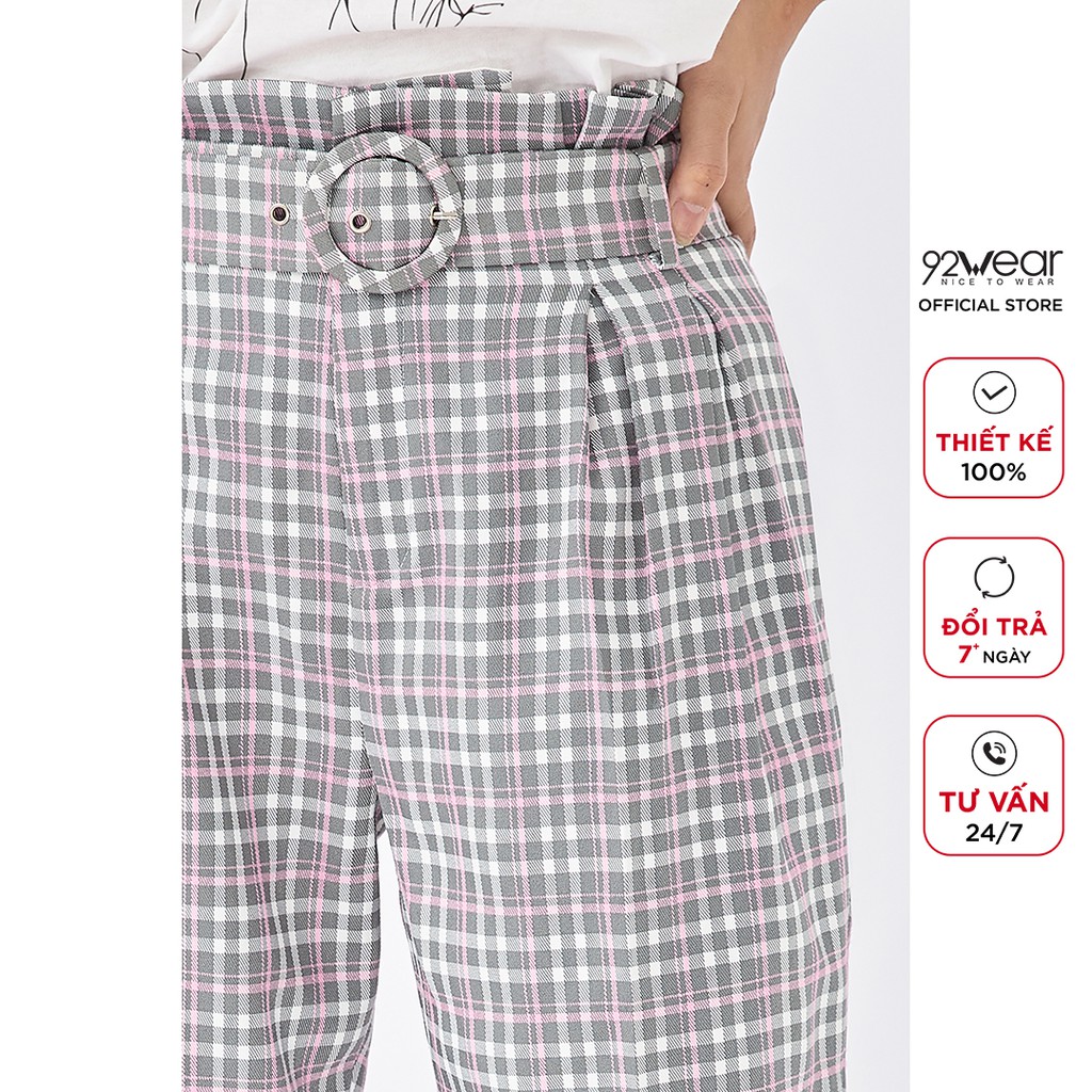 Quần baggy nữ kẻ caro 92WEAR ống vừa, thanh lịch ,trẻ trung công sở QGA1668