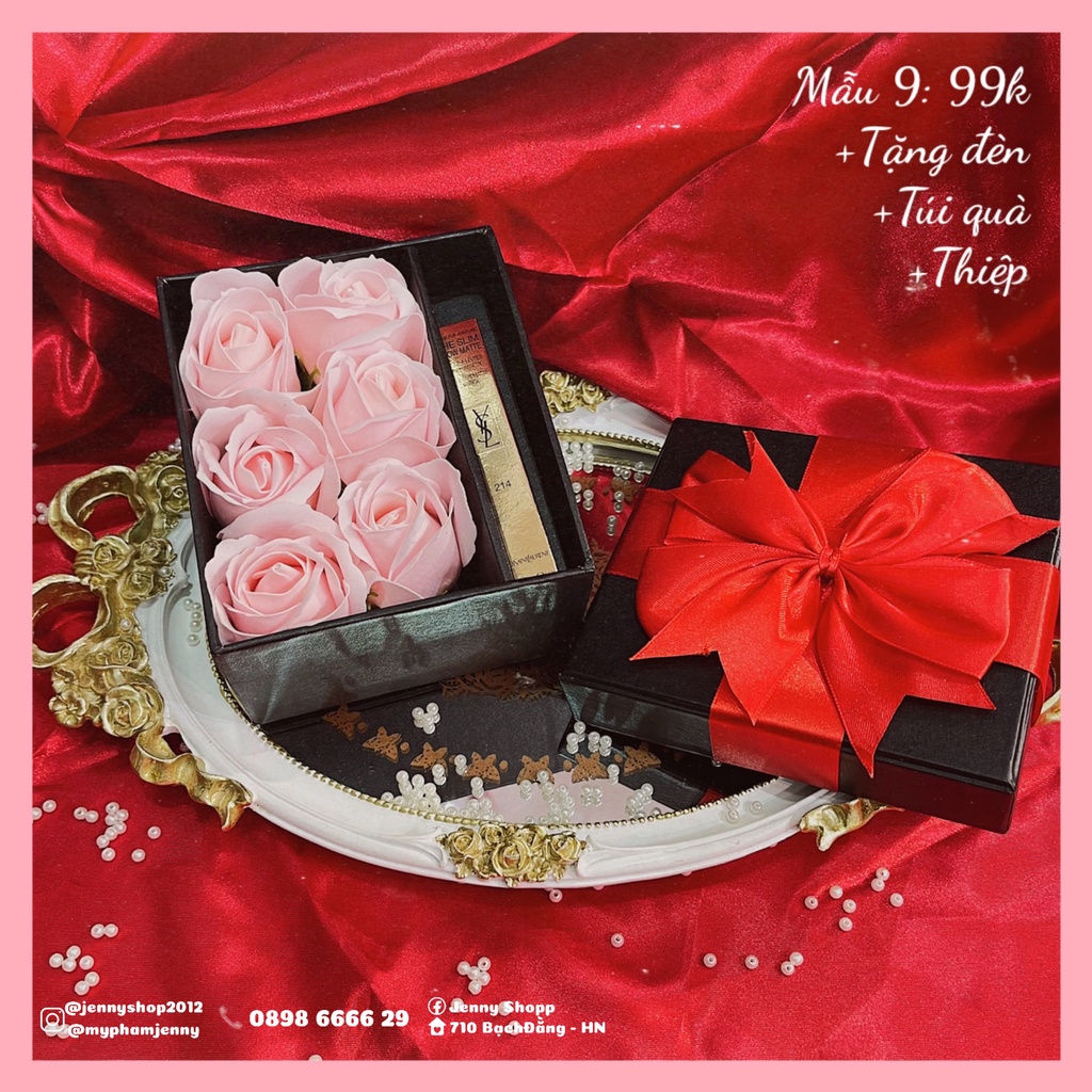 Kẹo Socola - Hoa Sáp - Hộp Hoa Đựng Son Quà Ngày 20/10 - Valentine - 8/3