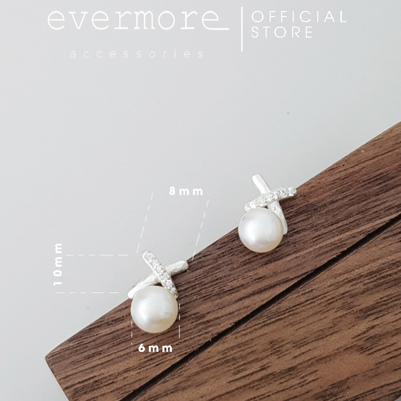 Bông tai bạc EVERMORE, bông tai bạc chũ X trân châu nhân tạo thanh lịch, minimalism - H045