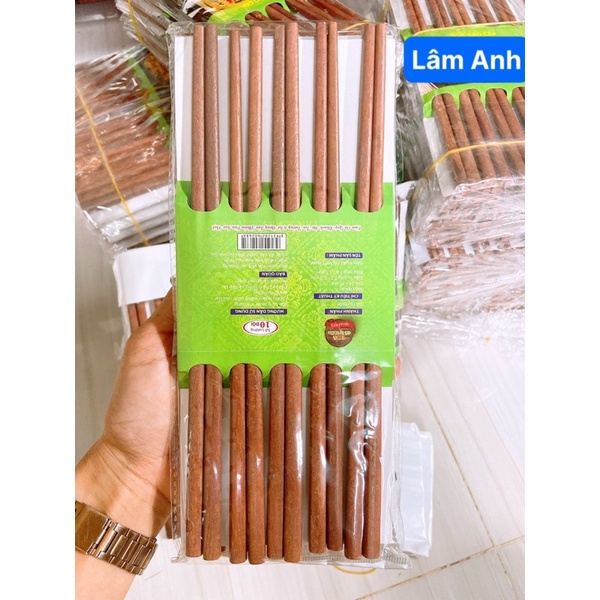 Bộ 10 Đôi Đũa Gỗ Nâu Không Sơn Sạch Cứng Cáp