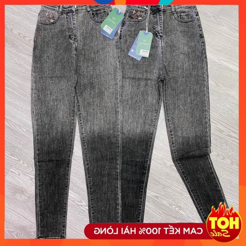 Quần jean nữ lưng cao co giãn có túi, quần bò cạp cao skinny jeans trơn dài basic mẫu mới thebeautyhouse99 t507
