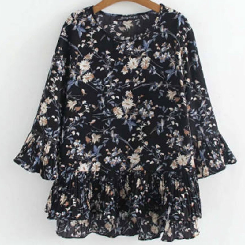 Áo Kiểu Tay Loe 3 / 4 Dáng Rộng In Hoa Phong Cách Hàn Quốc Thời Trang Cho Nữ Size M-4XL