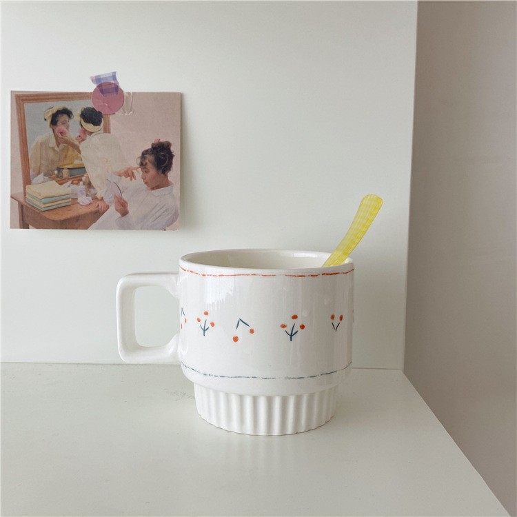 Cốc đĩa sứ cherry có quai