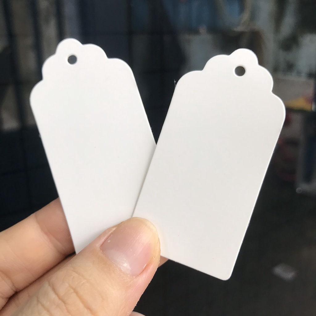 100 tag ghi giá màu trắng, ghi tên sản phẩm đơn giản size 6x3cm
