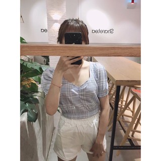 Áo mili caro crop (hình thật trải sàn)