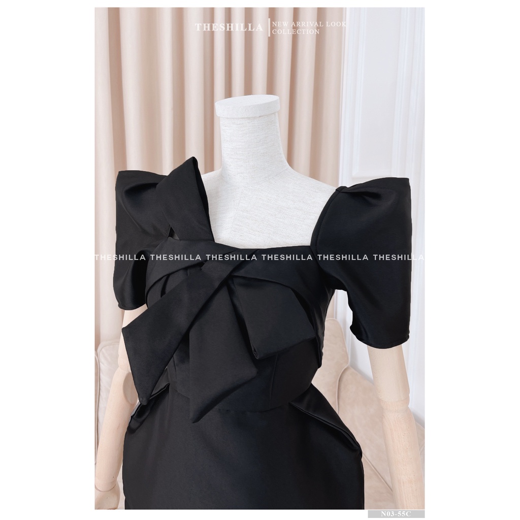 Váy thiết kế cao cấp màu đen 2 tầng nơ ngực [ Có video + Ảnh thật ] The Shilla - N03-55C4