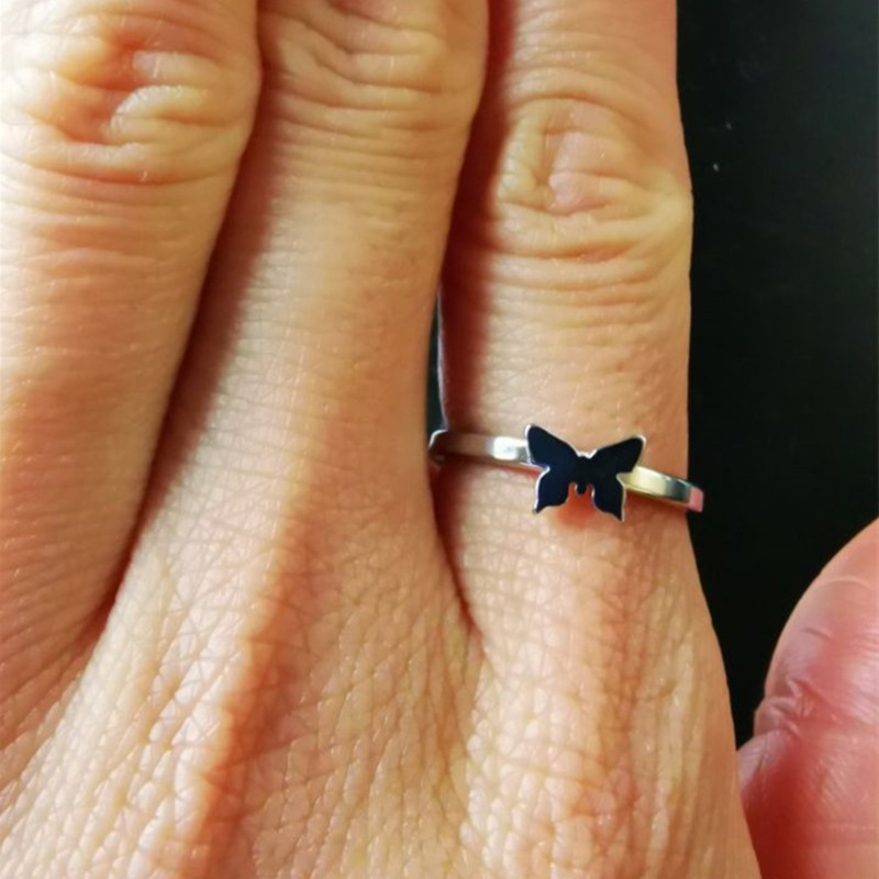 Nhẫn Đeo Tay Kim Loại Khắc Hình Bướm Thời Trang Cho Cặp Đôi