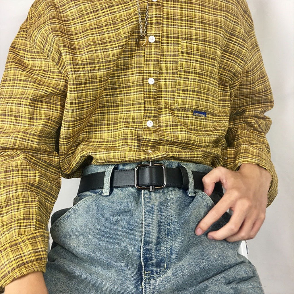 Thắt lưng nam mặt vuông chữ nhật ghi đen nam tính cool ngầu TLN013 - Dây nịt nam đen đi chơi học làm - Thắt lưng trendy