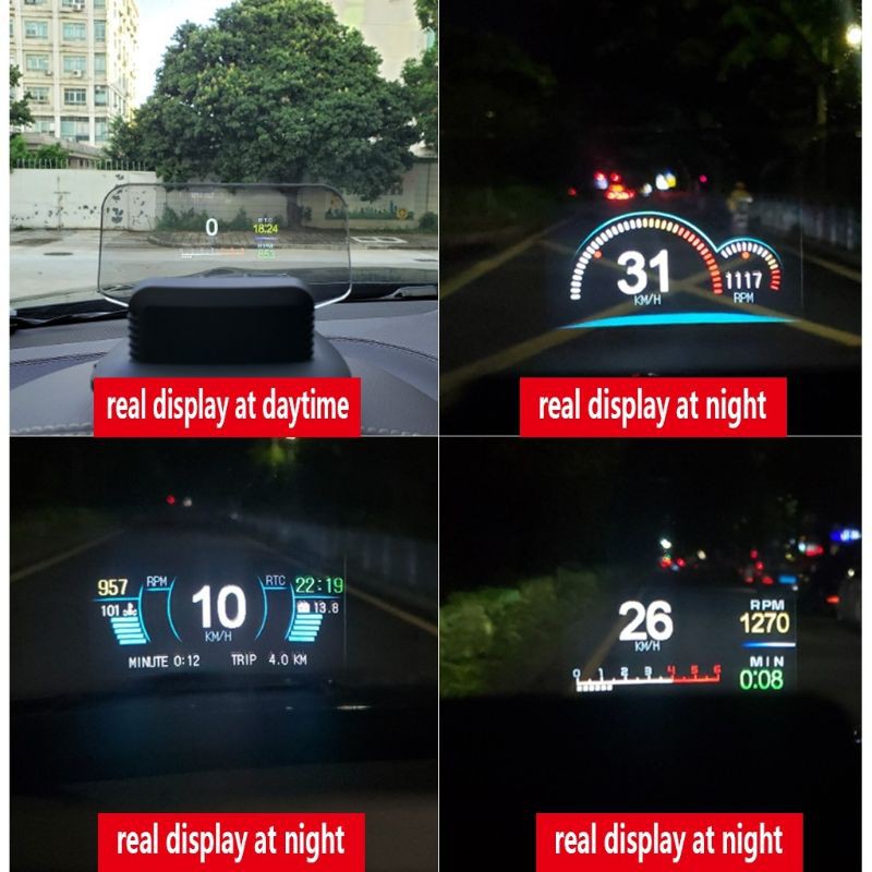 HUD C1 hiển thị tốc độ & cảnh báo tốc độ ô tô xe hơi màn hình màu thay đổi nhiều giao diện OBD2 + USB GPS hiện đại