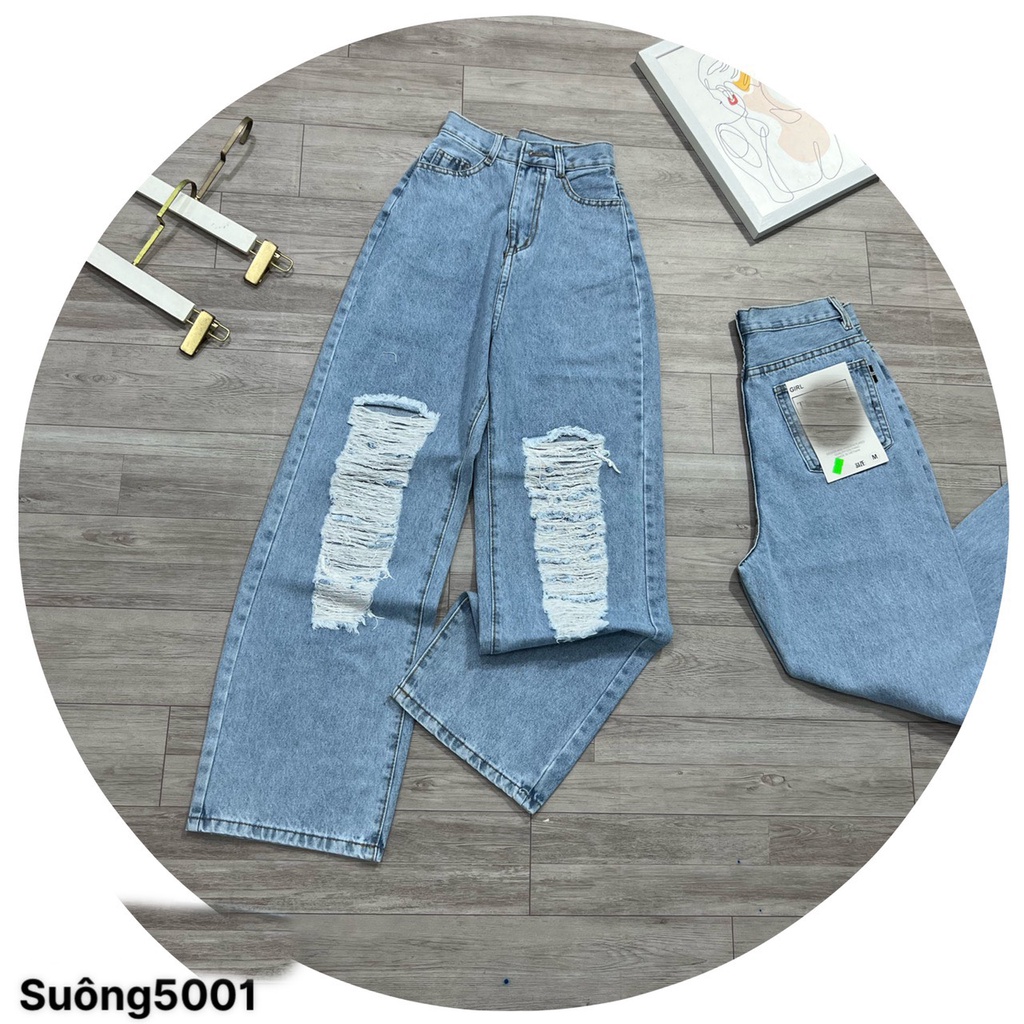 [VIDEO+FREESHIP ] QUẦN JEAN ỐNG RỘNG NỮ LƯNG CAO RÁCH MẢNG CHỮ NHẬT 2 ĐÙI TE TUA XANH NHẠT XANH ĐẬM CÁ TÍNH HADI