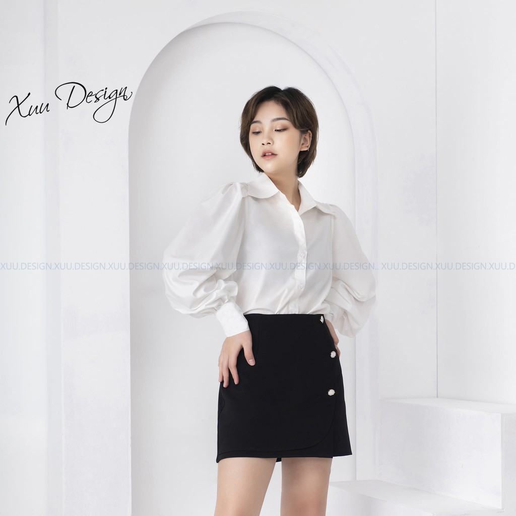 Áo sơ mi nữ trắng công sở Xuu, chất liệu vải lụa tay bồng trẻ trung SM15 | BigBuy360 - bigbuy360.vn