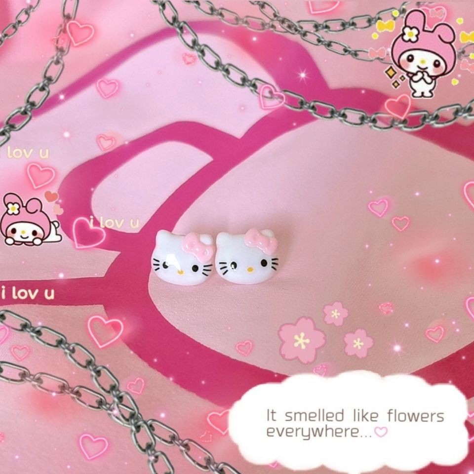 Bông tai kẹp tóc Hello Kitty phong cách Harajuku và vòng tóc, bạn có thể thoải mái kết hợp, kt mèo, nguyên bản