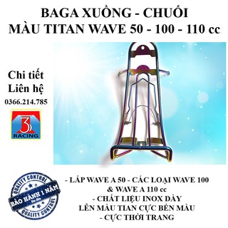 Baga xuồng baga chuối lắp Wave a 50 Wave 100 Wave a 110 cc - MÀU TITAN - chất liệu inox dày 10 ly - 3T Racing