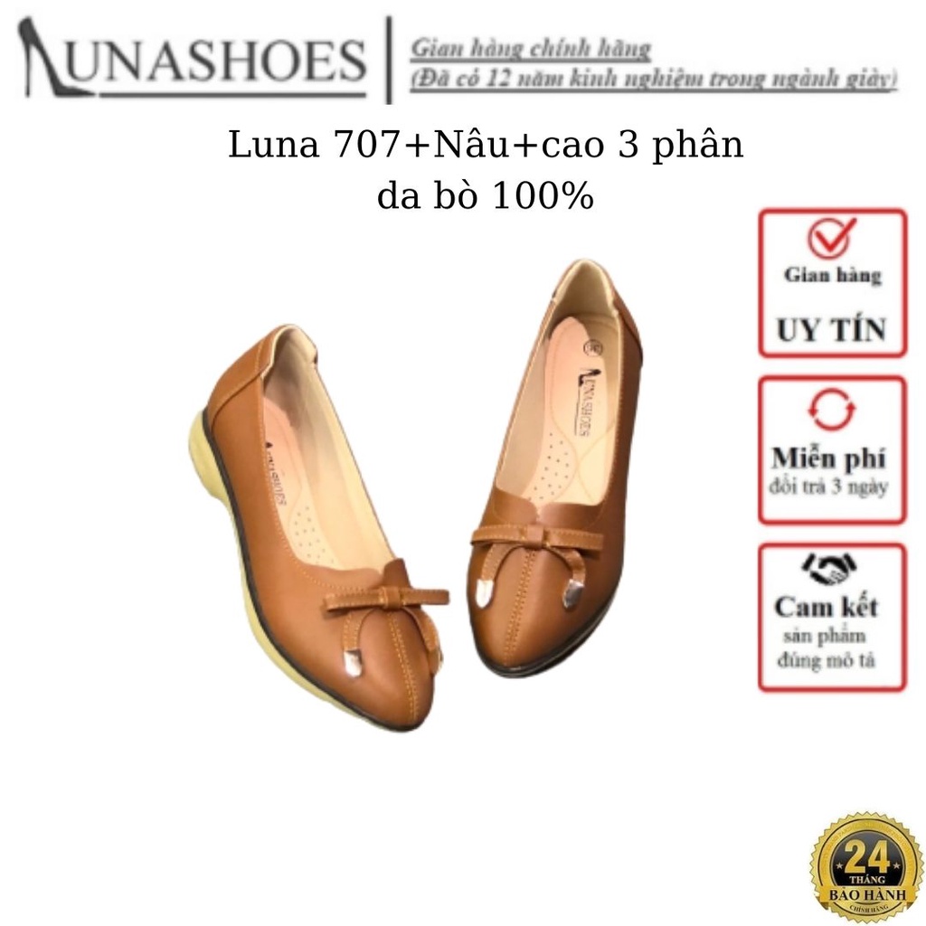 Giày lười nữ slip on da bò Lunashoes (707) màu đen nâu trắng kem fullsize bảo hành 24 tháng 1 đổi 1 giầy trung niên
