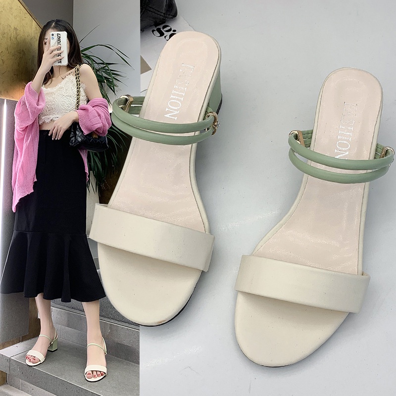 Giày sandal IELGY gót trung bình kiểu La Mã Hàn Quốc cho nữ