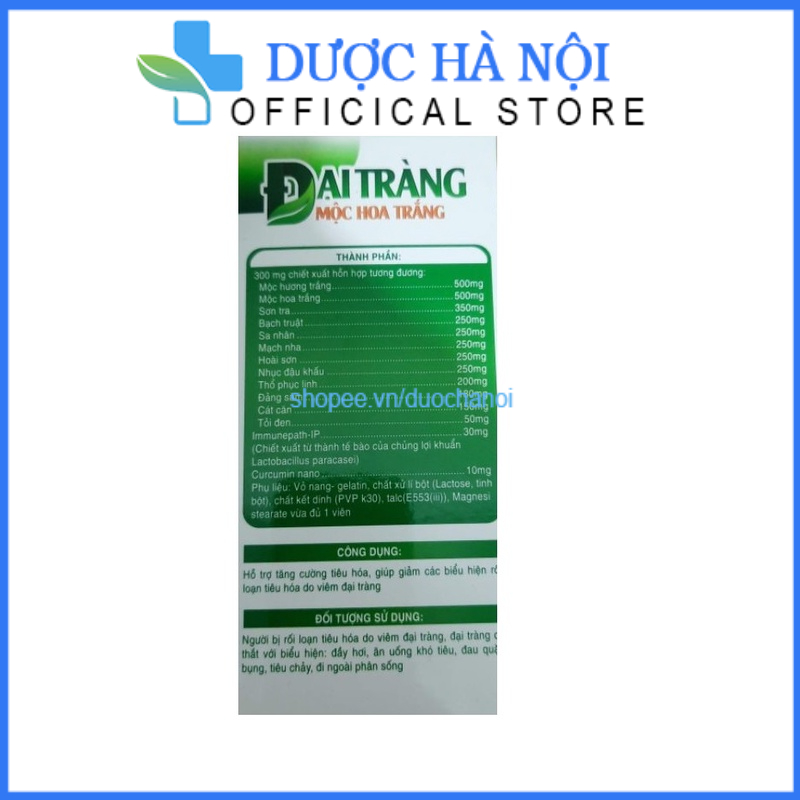 Viên uống đại tràng Mộc Hoa Trắng giảm đau bụng giúp tiêu hóa khỏe ngăn ngừa đại tràng nặng hộp 30 viên