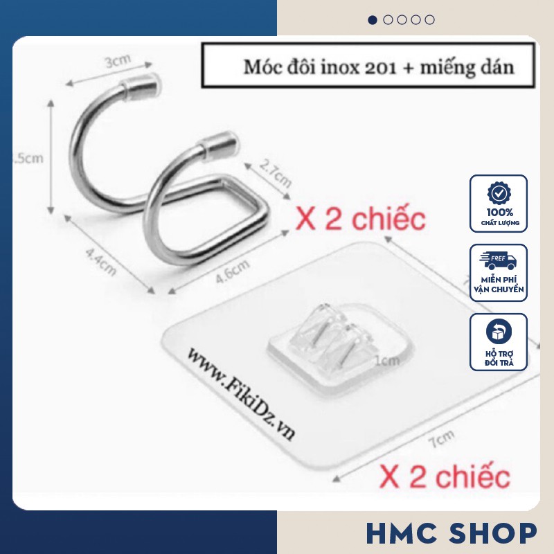 Móc treo đôi inox dán tường nút nhựa