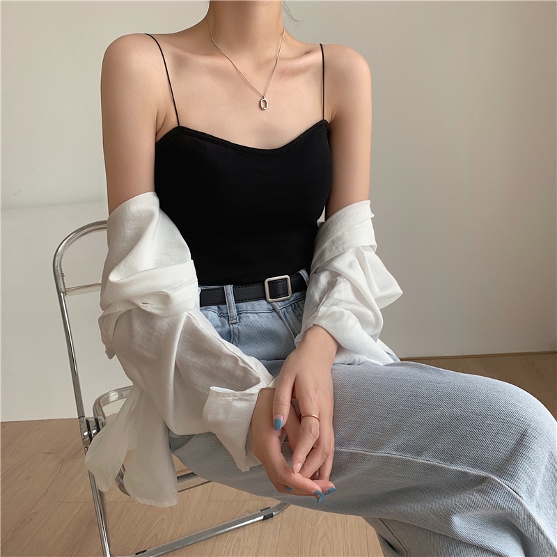 SUXI Áo Hai Dây Có Đệm Ngực Màu Sắc Trơn Thời Trang Mùa Hè Dành Cho Nữ