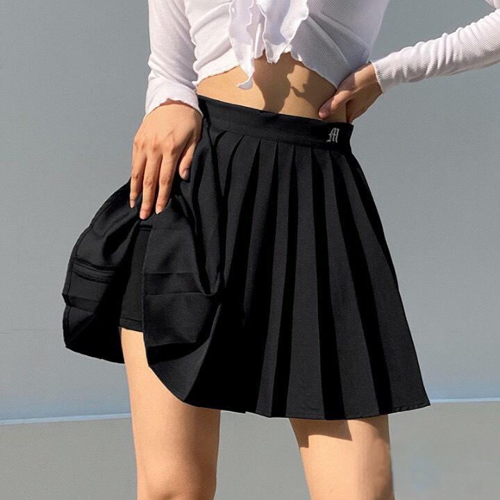 Chân váy ngắn tennis xếp ly chất đũi lụa cạp thêu chữ trẻ trung năng động phong cách Hàn Quốc Mely Fashion CV15