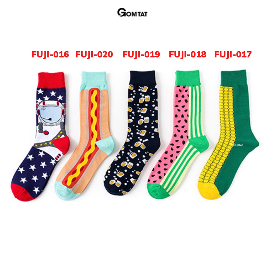 Tất nam nữ cổ cao hoạ tiết hình thú dễ thương, vớ cao cổ sợi cotton co giãn, thoáng khí êm chân -FUJI-1DOI
