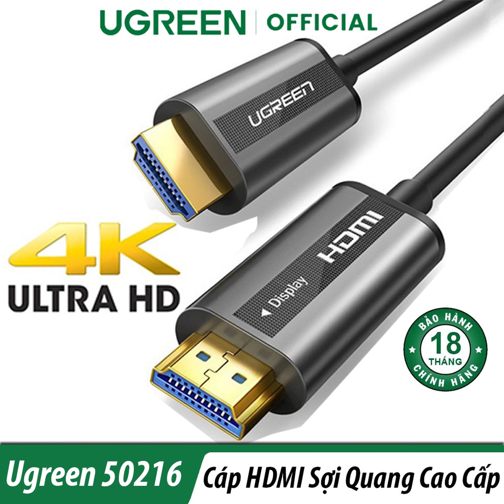 Cáp HDMI 2.0 Sợi Quang Hợp Kim Kẽm Dài 20M Hỗ Trợ 4K/60Hz Ugreen 50216 Chính Hãng