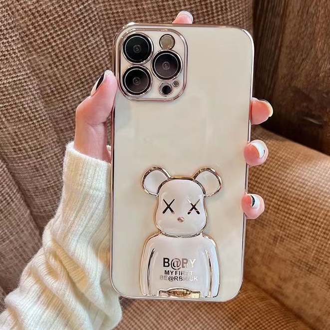 Ốp Điện Thoại Viền Vuông Bảo Vệ Camera Chống Sốc Có Giá Đỡ Gập Hình Gấu Trúc Cho iphone 13 Pro Max mini SE 12 Pro Max 11 XSmax X XS XR 7P/8P