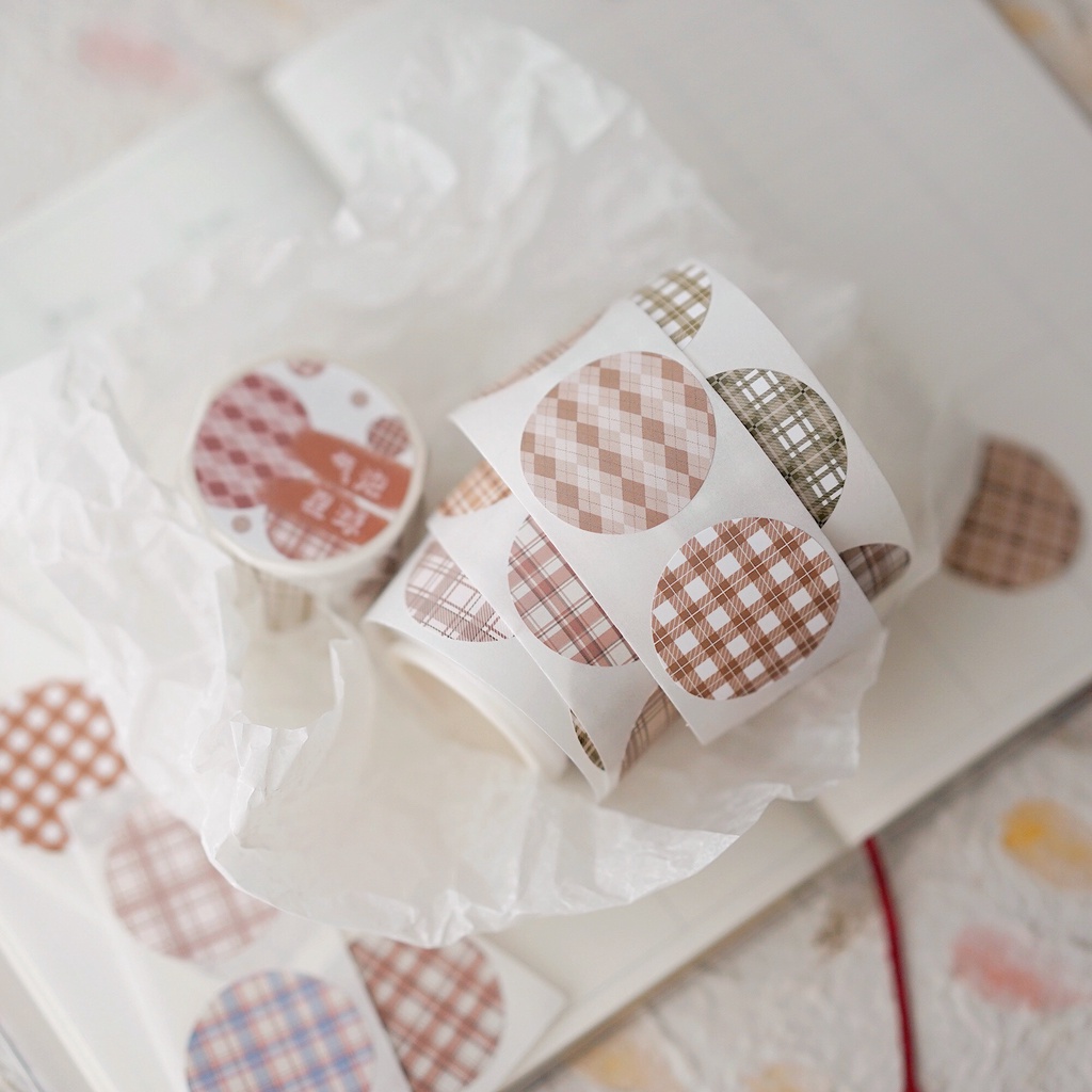 Băng keo Washi tape chấm tròn họa tiết caro size lớn chiết chu kì 76cm Qiqiyu | meohime198