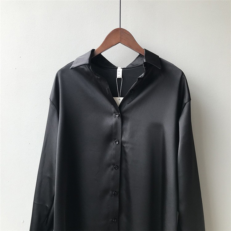 Áo Sơ Mi Lụa ☑️ 𝑩𝑰𝑮𝑺𝑰𝒁𝑬 ☑️ Đen Trơn Vừa Mát Vừa Sang Lại Còn Che Khuyết Điểm | BigBuy360 - bigbuy360.vn