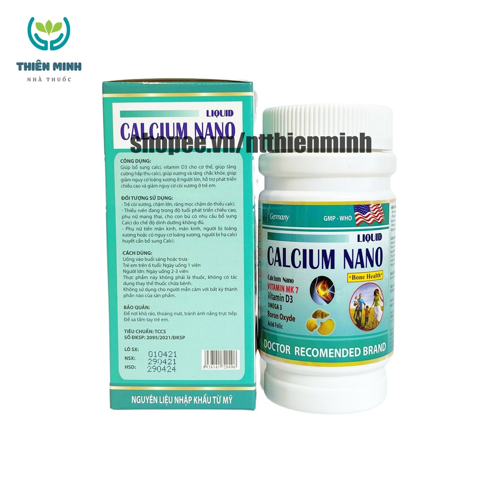 Viên uống CALCIUM NANO LIQUID bổ sung canxi, vitamin và các khoáng chất cần thiết – Hộp 100 viên