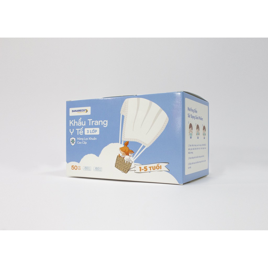 Khẩu Trang Y Tế DANAMECO Trẻ Em, 3 Lớp, Lọc >=95% Mềm, Dễ Thở, Không Dị Ứng,Xuất Nhật, EU, 50 Chiếc/Hộp, 0-5 Tuổi