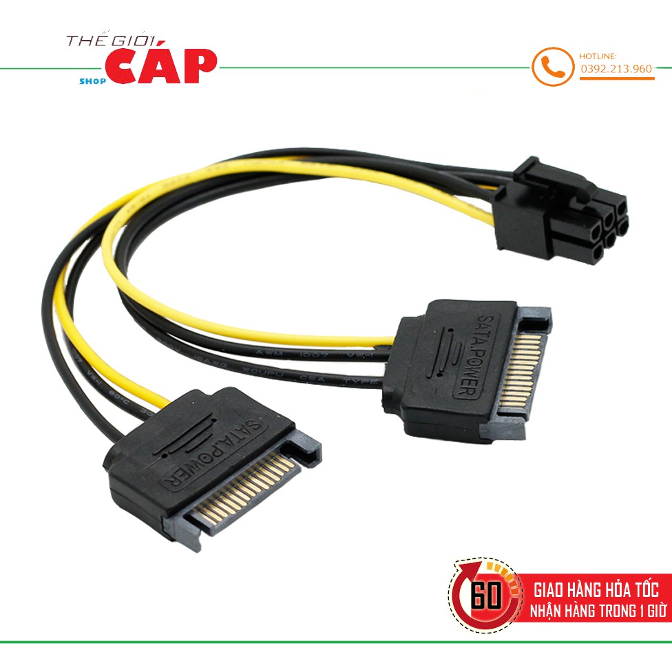 Cáp nguồn 2 SATA sang 6 Pin PCI-E cho Card VGA