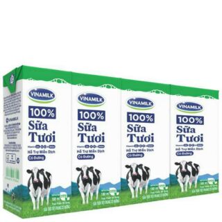 Sữa tươi tiệt trùng Vinamilk 100% Có đường - Lốc 4 Hộp x 180ml