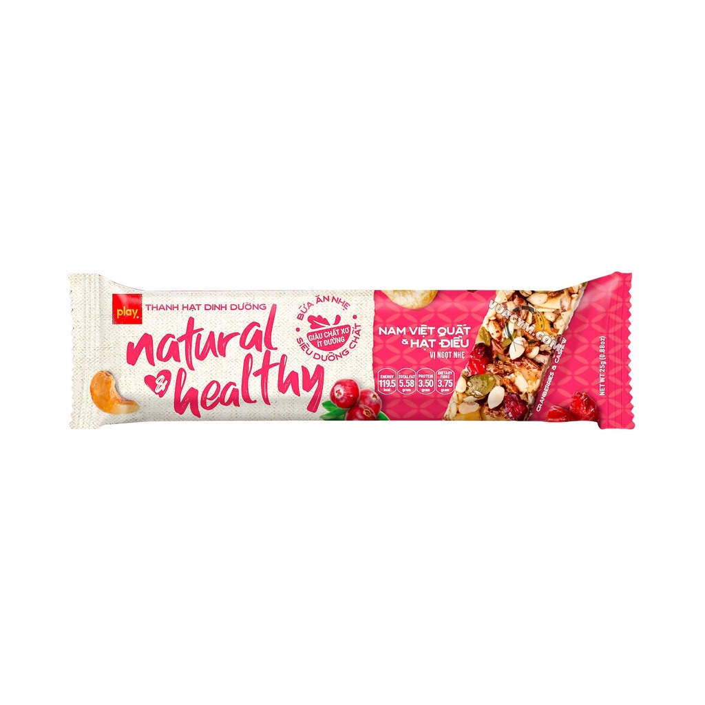 Bánh Dinh Dưỡng Play Nutrition - Natural Healthy Bar (25g) - Hỗ Trợ Năng Lượng, Tăng Cường Sức Khỏe, Chính Hãng