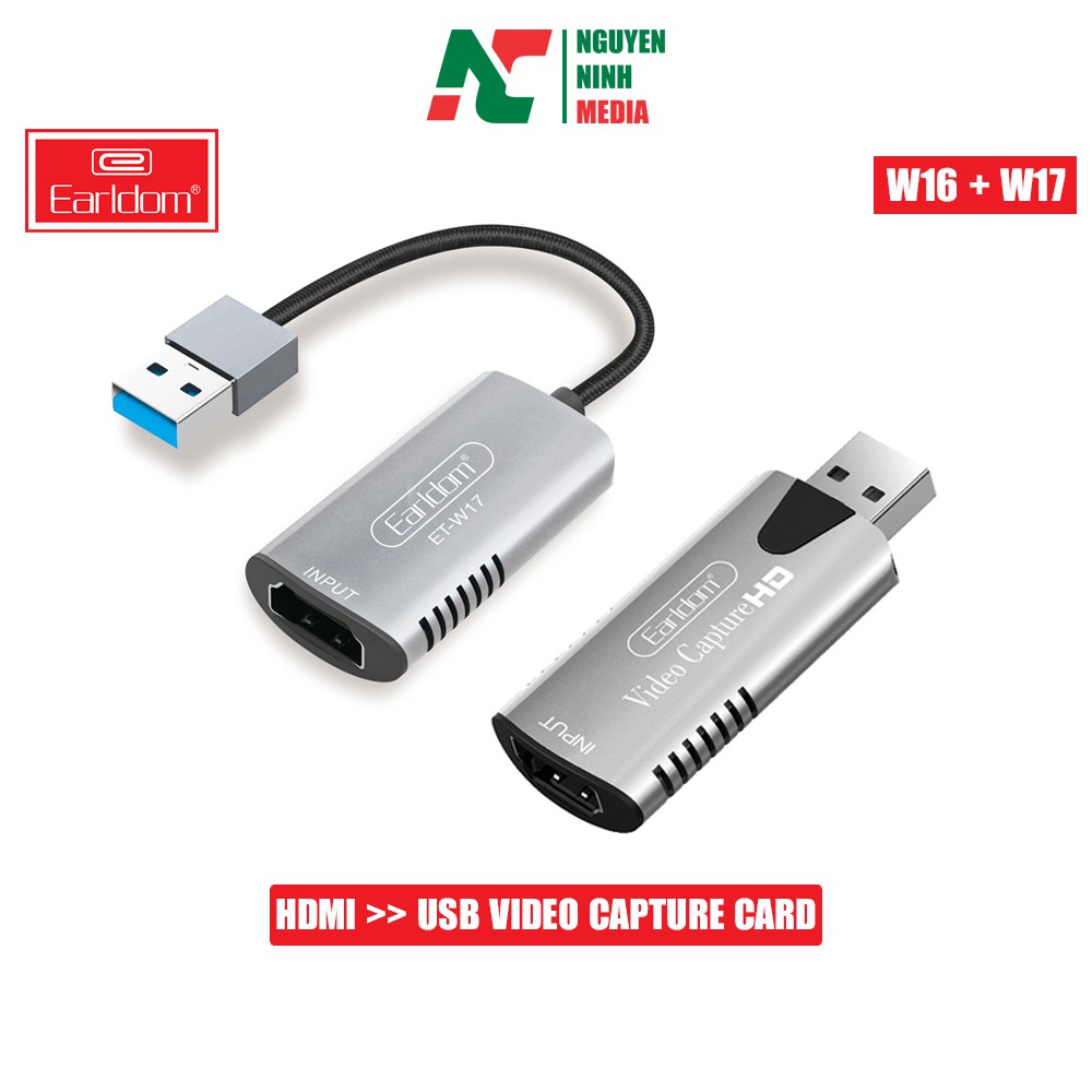 Cáp HDMI to USB 3.0 Video Capture Earldom ET-W17 &amp; ET-W16 - Hỗ Trợ Live Stream, Ghi Hình Từ Điện Thoại, Camera, PS4, XBO