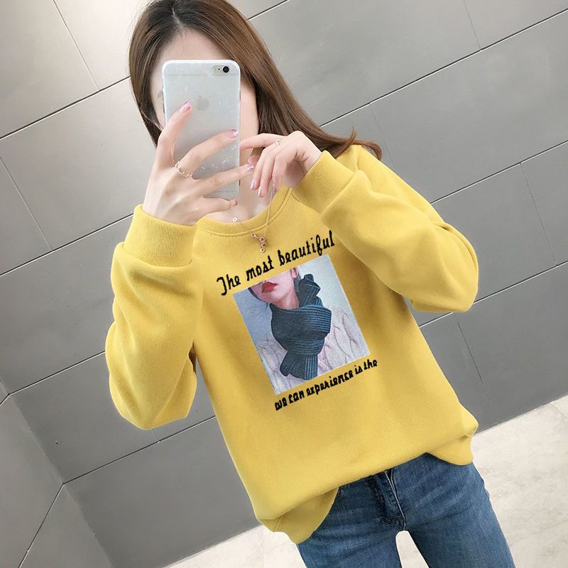 Áo Nỉ Lót Lông Cừu Dày Dặn Dáng Rộng Phong Cách Phương Tây Hàn Quốc Thời Trang Thu Đông Cho Phụ Nữ Trung Niên