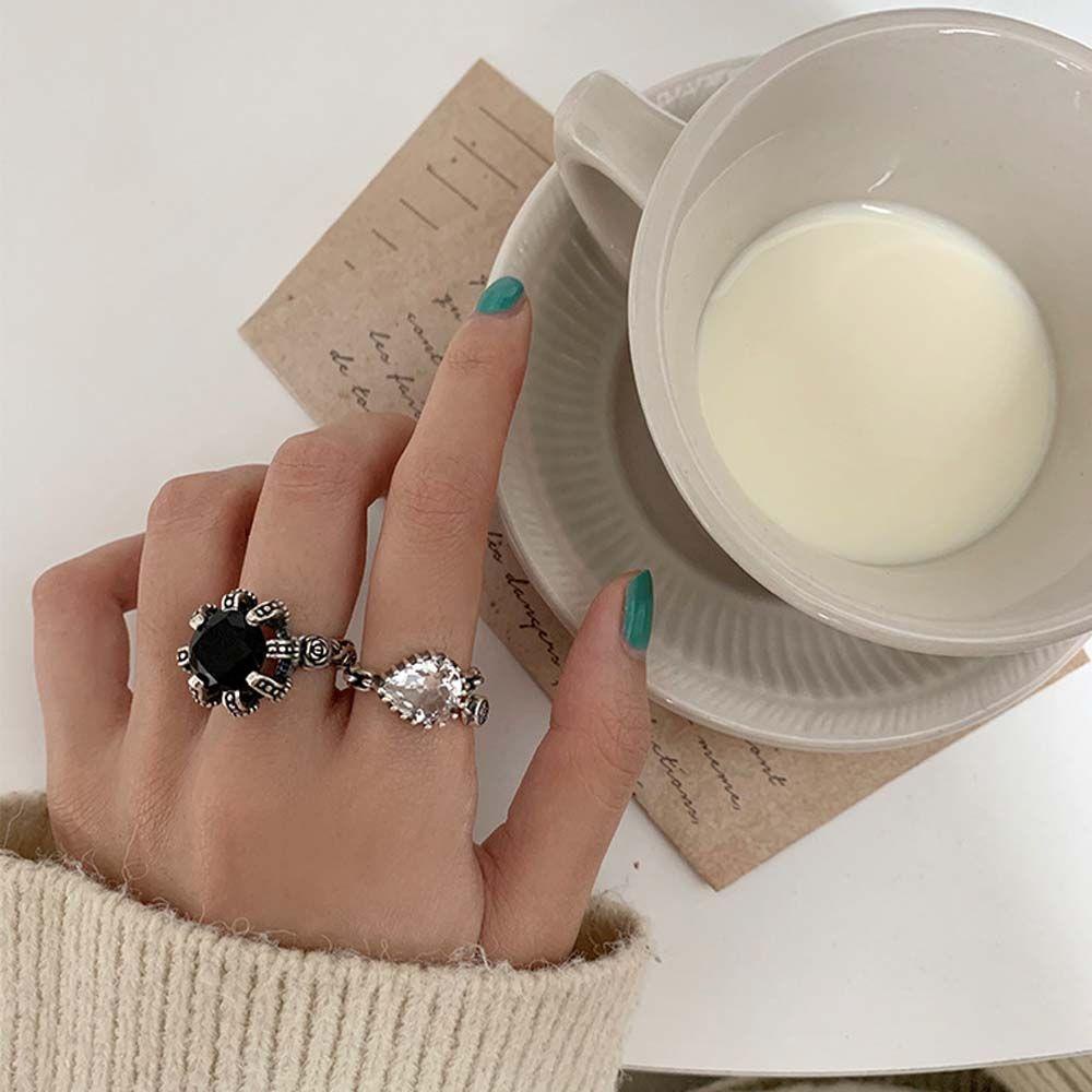 VANES1 Nhẫn Hở Hình Giọt Nước Phong Cách Punk Cổ Điển Cho Nữ