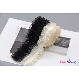 *(GIÁ 1M) Ren voan chun 2 lớp 3.5cm làm băng đô tóc, nơ, trang trí DIY, decor, gói quà, gói hoa, phụ kiện may mặc
