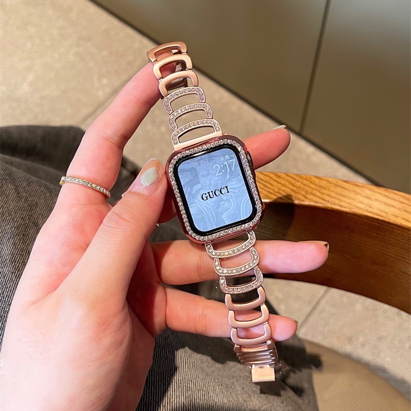 Dây đeo bằng kim loại đính đá thích hợp cho Smart watch Series 7 SE 6 5 4 3 2 1  45mm 41mm 44mm 40mm 38mm 42mm