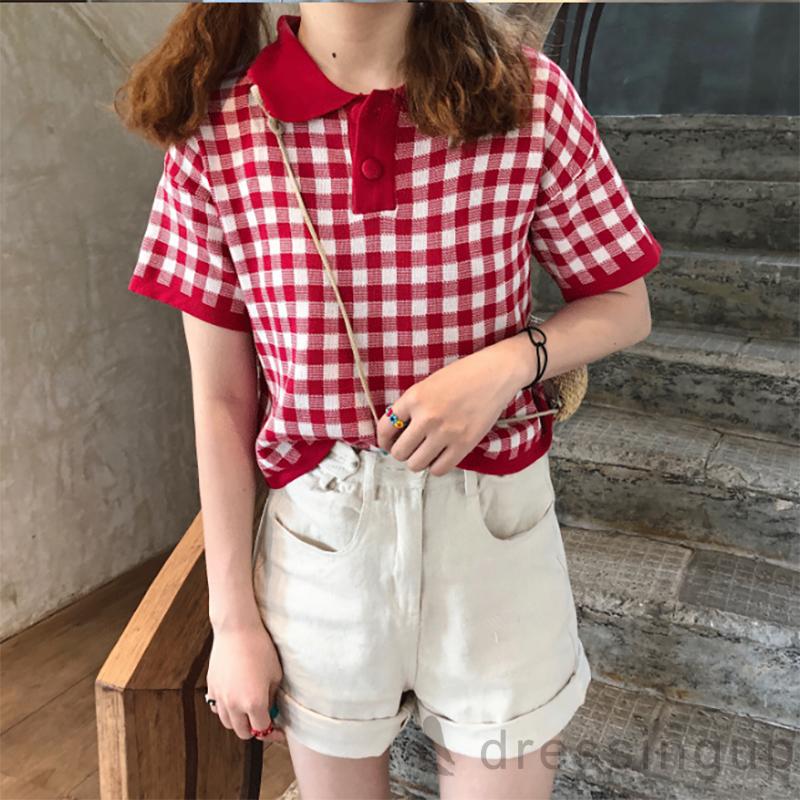 Áo Sơ Mi Ca Rô Ngắn Tay Thời Trang Dành Cho Nữ