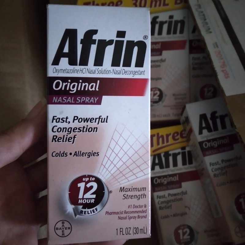 (Freeship) Afrin Original Maximum Strength 12 Hour Nasal Congestion Relief Spray 30 ml