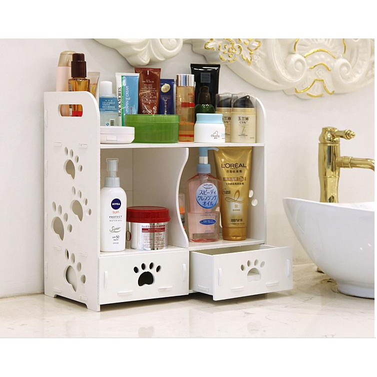 KỆ GỖ ĐỂ BÀN TRANG ĐIỂM 2 NGĂN KÉO HOẠ TIẾT CHÂN GẤU[GIÁ BUÔN SỈ]