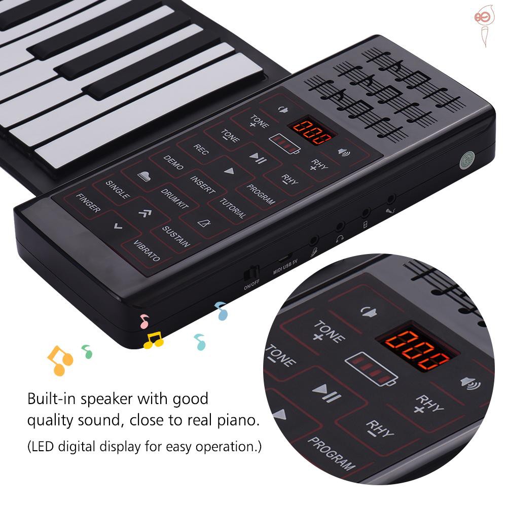 X&S Multifunction Portable Electric 61 Keys Hand Roll Up Piano Flexible Silicone Piano Keyboard Built-in Speaker Rechargeable Lithium Battery Reverberation BT Function Digital Piano Keyboard