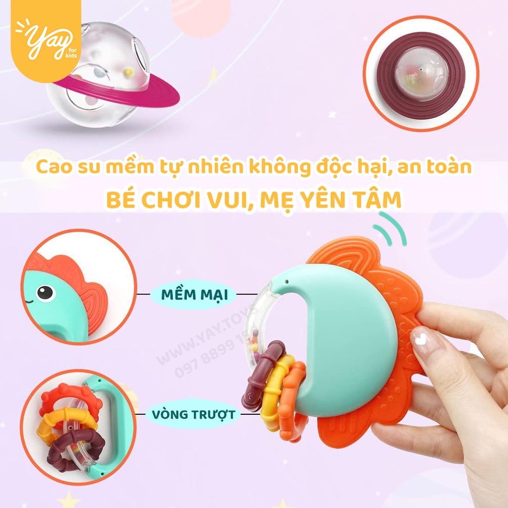 Đồ Chơi Phát Triển Giác Quan - Gặm Nướu Kiêm Lục Lạc Bộ 10 món Cho Trẻ Sơ Sinh - Nocky