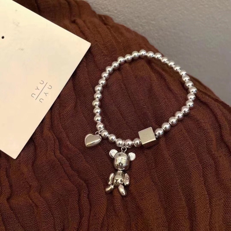 Lắc tay bi bạc nữ gấu BearBrick trái tim bạc 925 Minh Tâm Jewelry