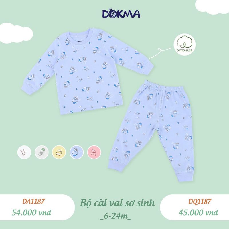 Bộ dài tay cài vai Dokma chất cotton 6-24M
