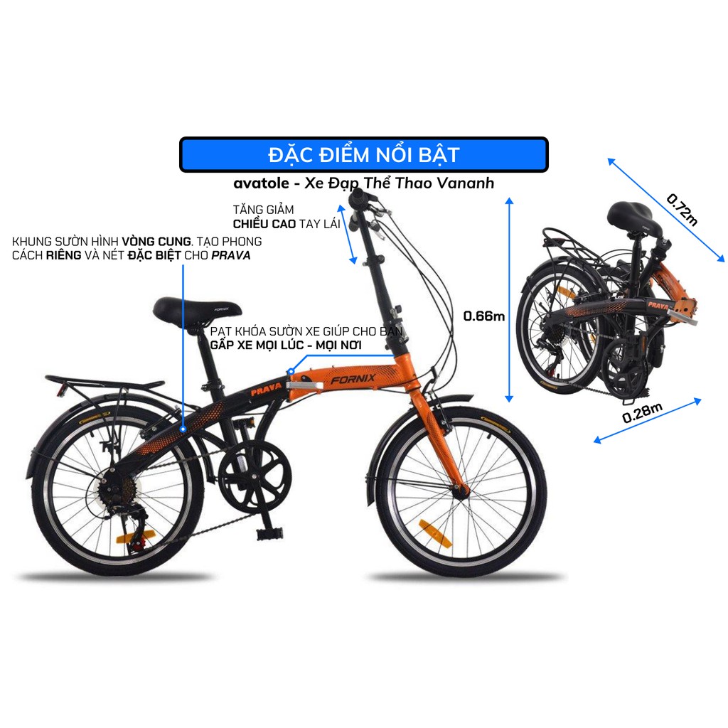 Xe đạp gấp FORNIX PRAVA Tay Đề SHIMANO SL-RS35 Cùi Đề sau SHIMANO RD-TZ31 vòng bánh 20in Màu Xanh Lá Đen