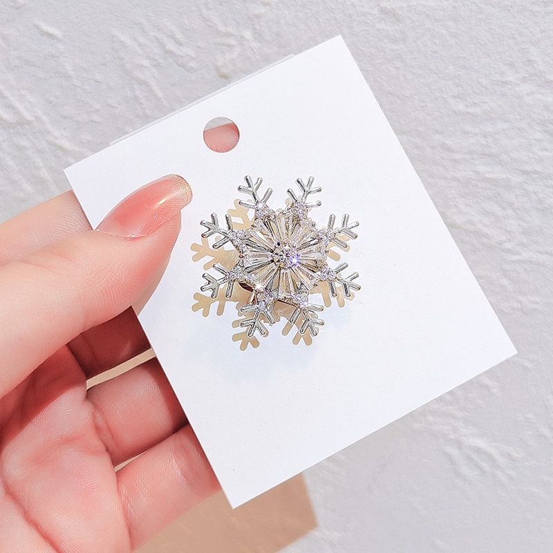 Ghim Cài Áo Hình Bông Tuyết Đính Đá Zircon Xoay Được Kiểu Hàn Quốc