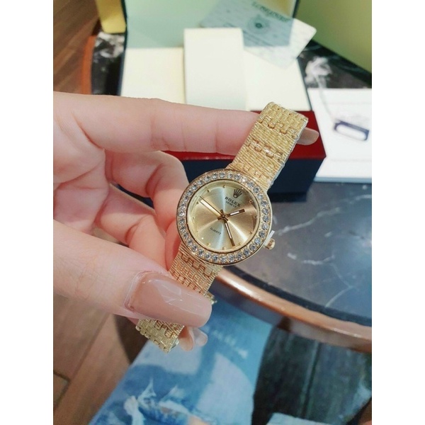 Đồng hồ nữ Rolex dây kim loại đính đá sang chảnh máy pin size 33mm