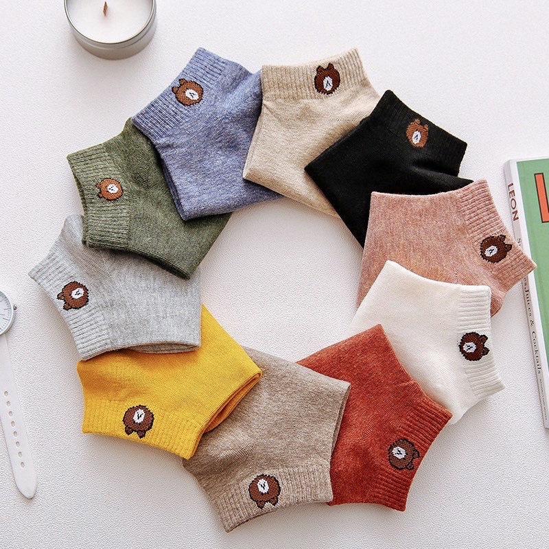 Set 10 đôi tất gấu cổ ngắn siêu dễ thương kháng khuẩn cute Hàn Quốc - Techzone